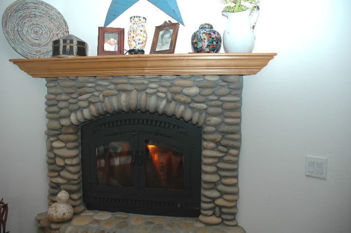 River Rock Fireplace... waiting for your Christmas Stockings...